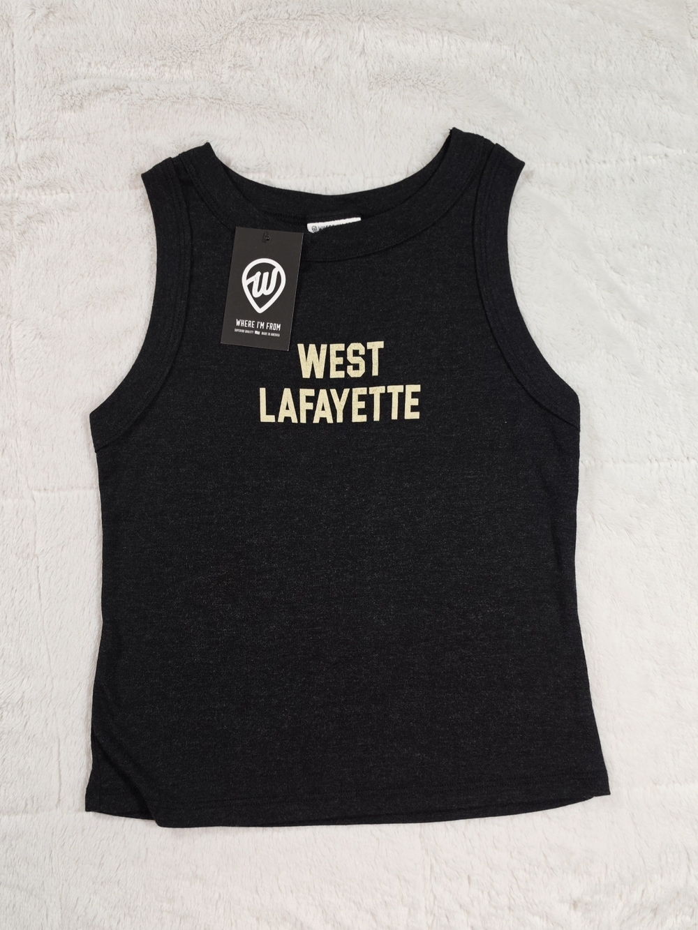 West Lafayette Graphic Tank Top - Black with Gold Print
